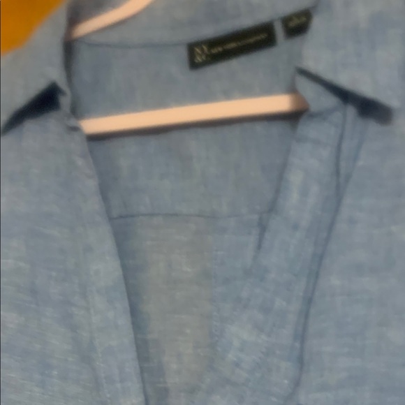 Light Blue V-Neck Buttonless Blouse - Picture 2 of 4